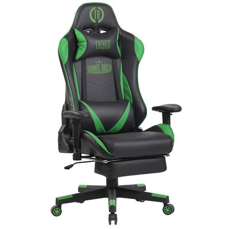 Cadeira Gaming RACING LUX, Apoia Pés Extensível, Massagem, Em Pele, Preto e Verde