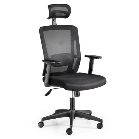 Cadeira Ergonómica INGA, Apoia Cabeças, Suporte Lombar Ajustável, Uso de 8H, Cor Preto