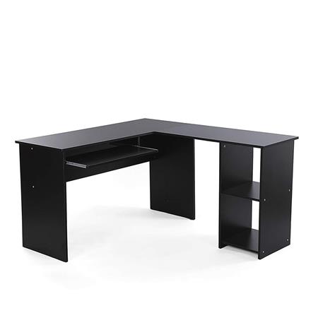 DEMO# Mesa para computador CLOE, 140x120x75 cm, Com Estantes, em Madeira, Cor Preto