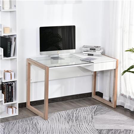 Mesa Computador MICHIGAN, 120x60x75cm, Design Exclusivo, Madeira e Vidro, Branco