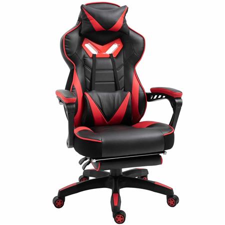 Cadeira Gaming TRONE, Apoia Pés Extensível, Almofada Lombar e Cervical, Pele, Vermelho