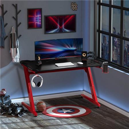 Mesa Gaming ALEXIS, Design Desportivo, 122x66x96cm, Metal e Madeira, Preto e Vermelho