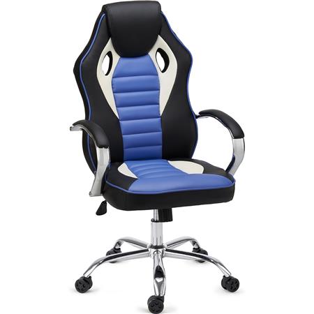 Poltrona Gaming MONTECARLO, Elevado Conforto, Design Desportivo, Em Pele, Azul 