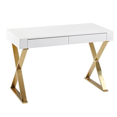 Secretária VERONA, 118x57x76 cm, Design Exclusivo, Elegante e Moderna, Branco e Dourado