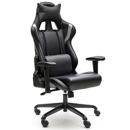 Cadeira Gaming ORION, Encosto Reclinável até 160º, Almofada Lombar e Cervical, Pele, Preto