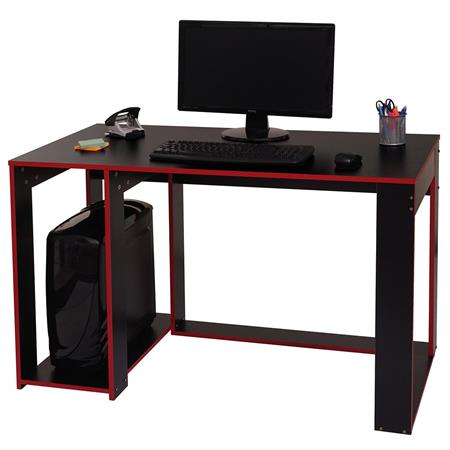 Mesa Gaming RODES, 120x60x76cm, Suporte de CPU, Cor Preto e Vermelho