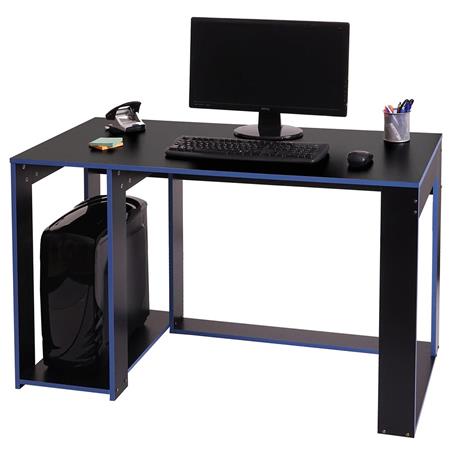 Mesa Gaming RODES, 120x60x76cm, Suporte de CPU, Cor Preto e Azul