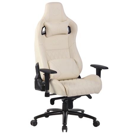 Cadeira Gaming KAREN, Comodidade, Apoio Lombar e Cervical, Pele Real, Creme