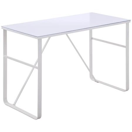 Mesa de Escritório CHIMO, Dimensões 120x60x74,5cm, Tampo Em Vidro, Branco