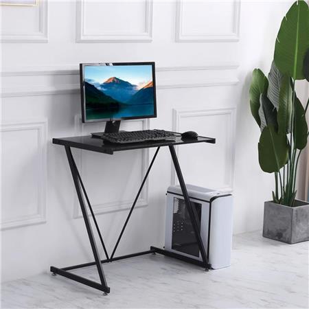 Mesa Computador ZEBRA, 80x50x75 cm, Em Vidro e Metal, Cor Preto