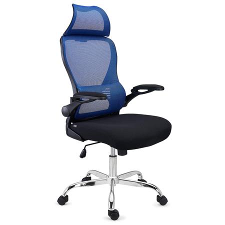 Cadeira de Escritório CORFU, Apoia Cabeças, Braços Rebatíveis, Design Ergonómico, Cor Azul