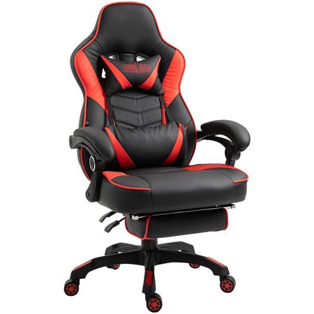 Cadeira Gaming SENNA, Apoia Pés, Almofada Lombar e Cervical, Em Pele, Cor Vermelho