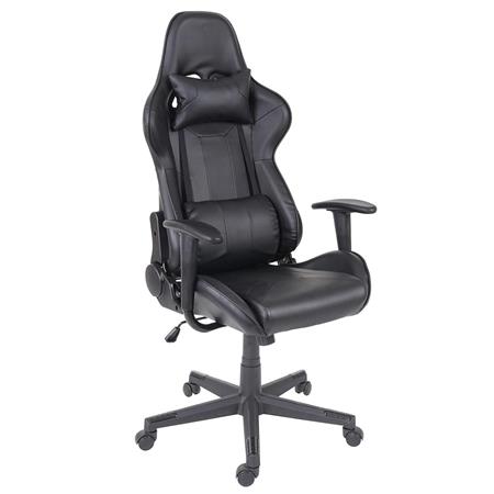 Cadeira Gaming CAMTON, Encosto Reclinável, Almofada Lombar e Cervical, Em Preto 