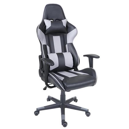 Cadeira Gaming CAMTON, Encosto Reclinável, Almofada Lombar e Cervical, Em Cinza