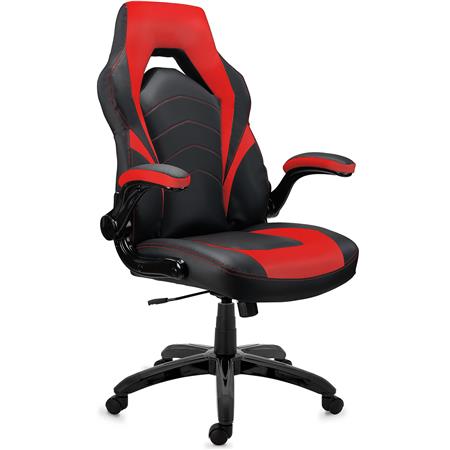 Cadeira Desportiva NITRO, Design Exclusivo, Grosso Acolchoado, Em Pele, Cor Preto e Vermelho