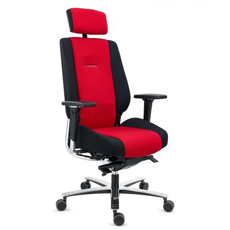 Cadeira Ergonómica KRATOS, Uso 24 horas, Máximo Conforto e Durabilidade, Totalmente Certificada, em Tecido, Cor Preto e Vermelho