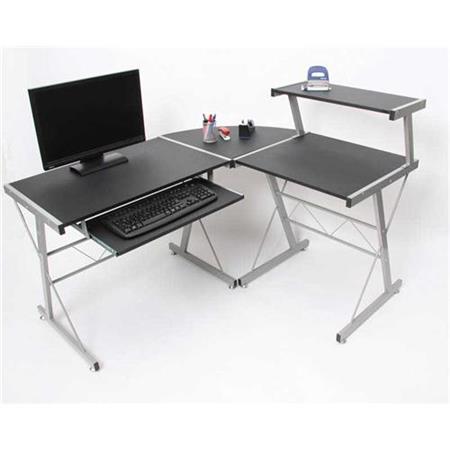 Mesa de Computador EASY LINE, Fabricada em Madeira e Alumínio, Muito Ampla, 140x115x72cm, Cor Preto