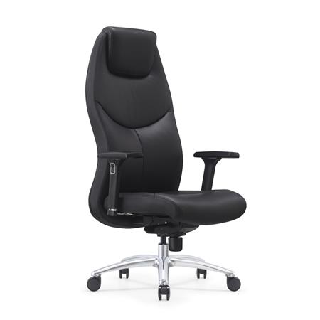 Poltrona de Escritório SUITER, Elegante e Ergonómica, Apoios de Braços 3D, Grande Conforto, Couro Verdadeiro, Preto