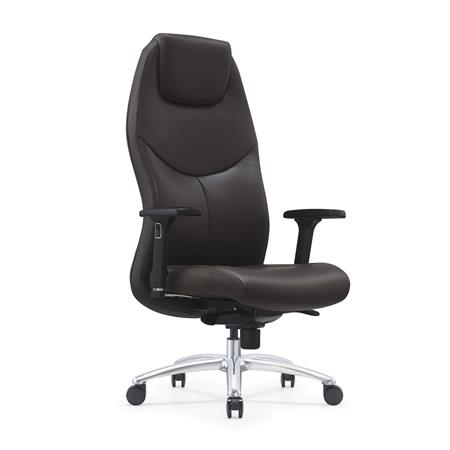 Poltrona de Escritório SUITER, Elegante e Ergonómica, Apoios de Braços 3D, Grande Conforto, Couro Verdadeiro, Castanho