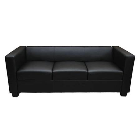 Sofá de 3 lugares BASILIO, Design Elegante, Grande Conforto, em Pele, Cor Preto