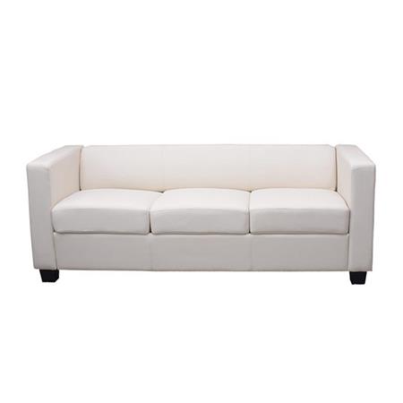 Sofá de 3 lugares BASILIO, Design Elegante, Grande Conforto, em Pele, Cor Creme