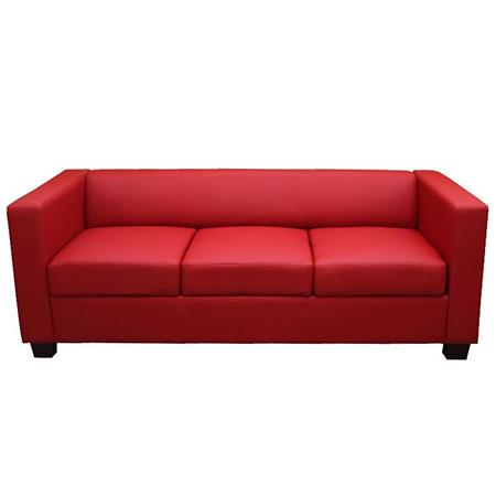 Sofá de 3 lugares BASILIO, Design Elegante, Grande Conforto, em Pele, Cor Vermelho