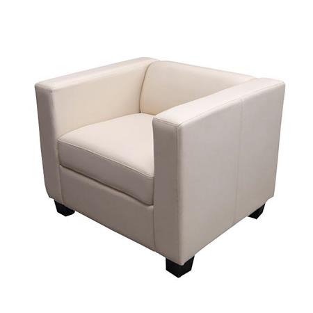 Poltrona BASILIO de 1 lugar, Design Elegante, Grande Conforto, Pele Real, Cor Creme