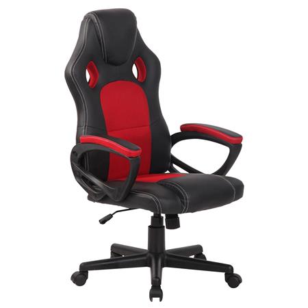 Cadeira Gaming MONTMELO, Design Desportivo, Em Pele e Pano, Cor Preto e Vermelho