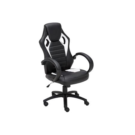 Cadeira Gaming ASCARI, Design Desportivo e Extra Comodidade, Pele e Tecido, Cor Preto e Branco