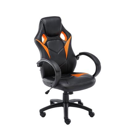 Cadeira Gaming JARAMA, Comodidade, Design Desportivo, Em Pele, Preto e Laranja