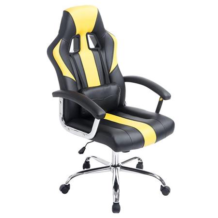 Cadeira Gaming INDOS, Design Desportivo, Conforto, Base Metálica, Em Pele, Preto e Amarelo.