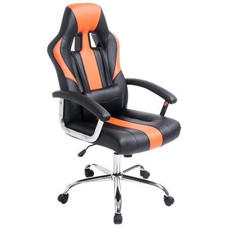 Cadeira Gaming INDOS, Design Desportivo, Conforto, Base Metálica, Em Pele, Preto e Laranja.