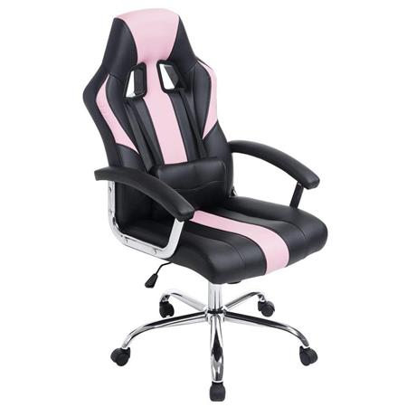 Cadeira Gaming INDOS, Design Desportivo, Conforto, Base Metálica, Em Pele, Preto e Rosa.