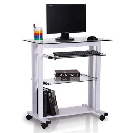 Mesa Para Computador TOKIN,  80x51x83 cm, Em Vidro e Metal, Cor Branco