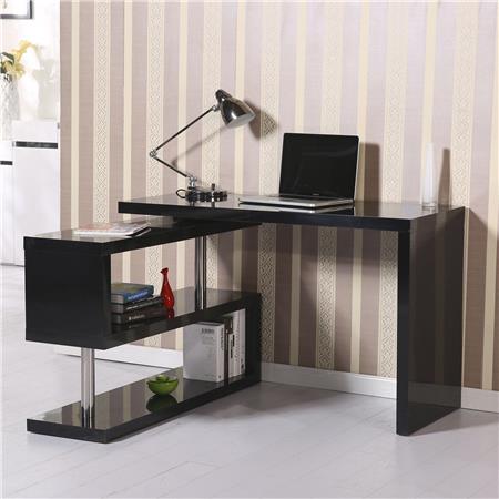 Mesa Para Computador LOREN, Com Prateleiras, 187x50x76 cm, Em Madeira, Cor Preto