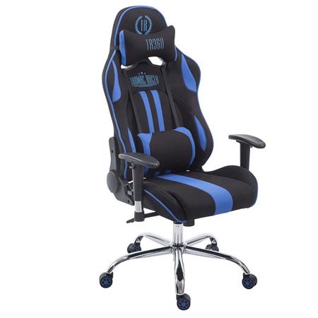 Cadeira Gaming LOGAN TECIDO, Encosto Reclinável, Almofadas Incluidas, Base Metálica, Em Preto/Azul