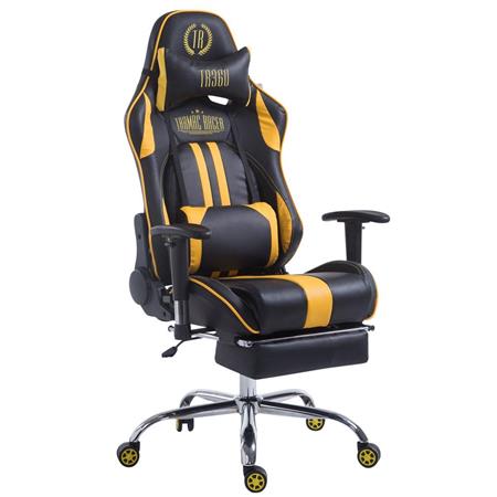 Cadeira Gaming LOGAN com Apoio para os pés, Encosto Reclinável, Almofadas Incluidas, Base Metálica, Em Preto/Amarelo