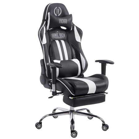 Cadeira Gaming LOGAN com Apoio para os pés, Encosto Reclinável, Almofadas Incluidas, Base Metálica, Em Preto/Branco