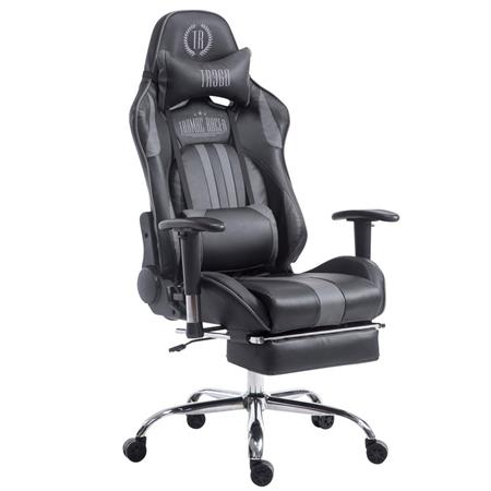 Cadeira Gaming LOGAN com Apoio para os pés, Encosto Reclinável, Almofadas Incluidas, Base Metálica, Em Preto/Cinza