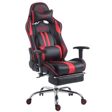 Cadeira Gaming LOGAN com Apoio para os pés, Encosto Reclinável, Almofadas Incluidas, Base Metálica, Em Preto/Vermelho