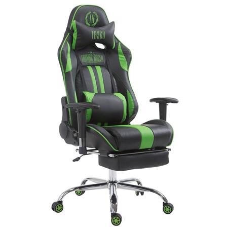 Cadeira Gaming LOGAN com Apoio para os pés, Encosto Reclinável, Almofadas Incluidas, Base Metálica, Em Preto/Verde