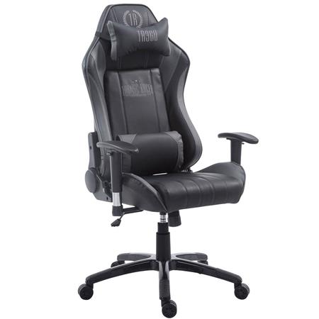 Cadeira gaming TURBO, Com Encosto reclinável, Almofadas Lombar e Cervical, Em Pele Preto/Cinza