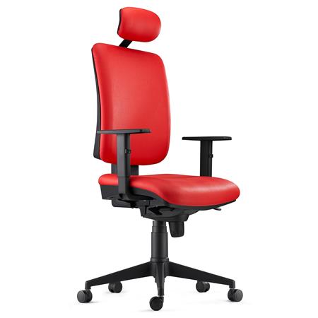 Cadeira Ergonómica PIERO, Apoia Cabeças e Braços Ajustáveis, Pele Sintética, Vermelho