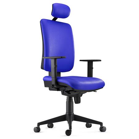 Cadeira Ergonómica PIERO, Apoia Cabeças e Braços Ajustáveis, Pele Sintética, Azul