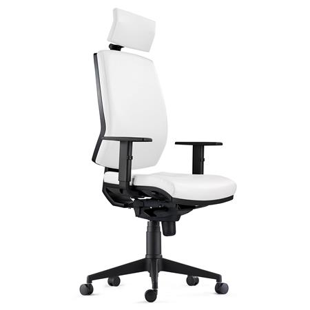 Cadeira Ergonómica OLIVER PELE REAL, Com Apoia Cabeças, Grande Acolchoado, Cor Branco