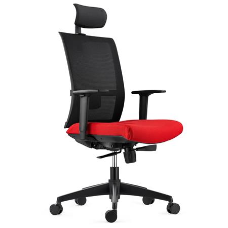 Cadeira Ergonómica AXEL, Com Apoia Cabeças, Suporte Lombar, em Pano e Malha, cor Vermelho