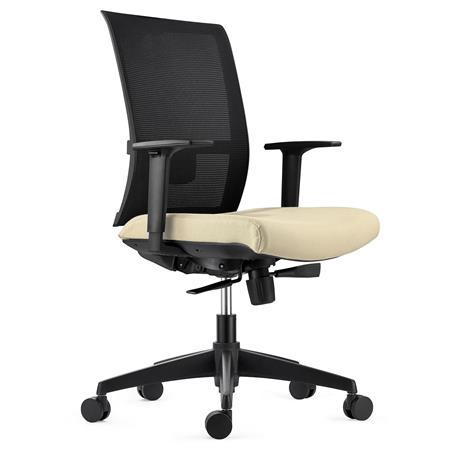 Cadeira Ergonómica EXON, Suporte Lombar, Uso 8 Horas, em Pano e Malha, Cor Creme