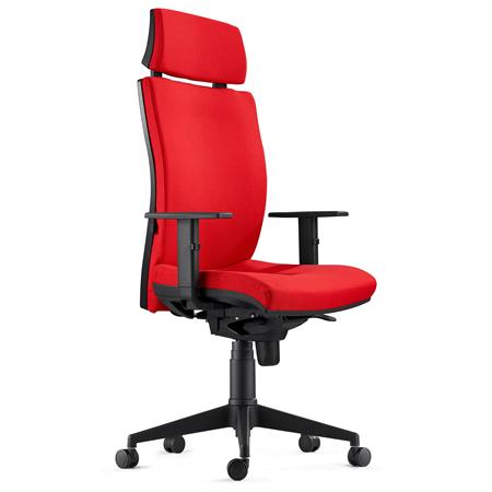 Cadeira Ergonómica MARVEL, em Pano Vermelho, Apoio para Cabeça e Apoio Lombar