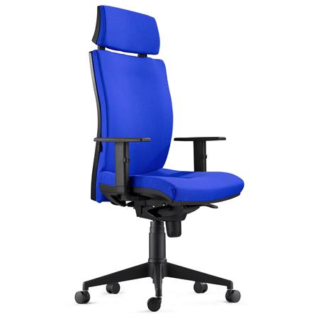 Cadeira Ergonómica MARVEL, em Pano Azul, Apoio para Cabeça e Apoio Lombar