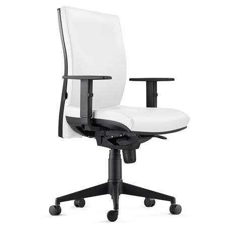 Cadeira ergonómica KEVIN, em Pele Natural Branco, com Apoio Lombar